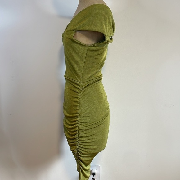 Y2K Soft Grunge Mini Dress Small 00s Green Ruched Glow Passion Spandex Brat Rave - Picture 5 of 13